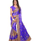 Royal blue embroidered satin saree with blouse
