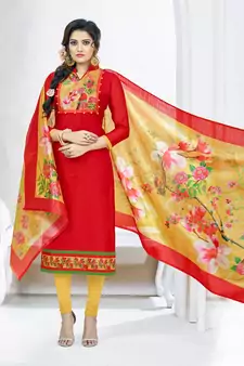 Red printed chanderi salwar with dupatta