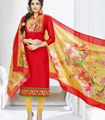Red printed chanderi salwar with dupatta