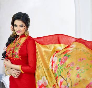 Red printed chanderi salwar with dupatta 2
