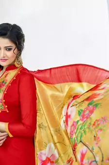 Red printed chanderi salwar with dupatta
