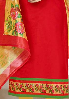 Red printed chanderi salwar with dupatta 3