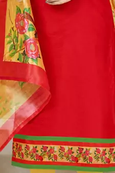 Red printed chanderi salwar with dupatta