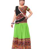 Green Embroidered Cotton Navratri Lehenga Chaniya Choli