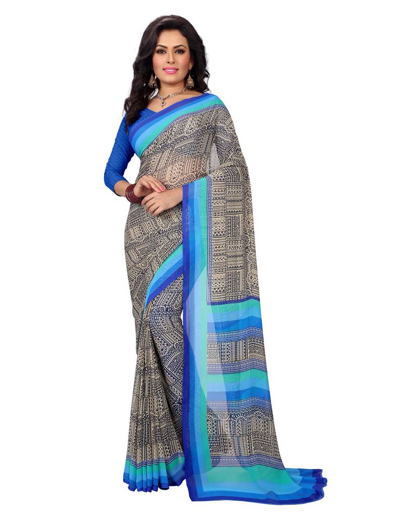 Multicolor printed georgette saree with blouse