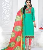 Turquoise Printed Chanderi Salwar With Dupatta