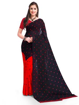 Black printed georgette saree with blouse 1