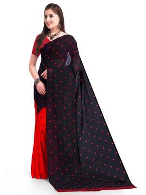 Black printed georgette saree with blouse 2