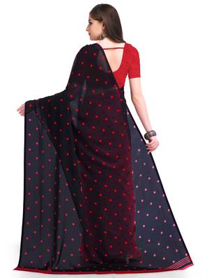 Black printed georgette saree with blouse 3