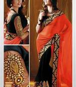 orange & black embroidered georgette saree with blouse