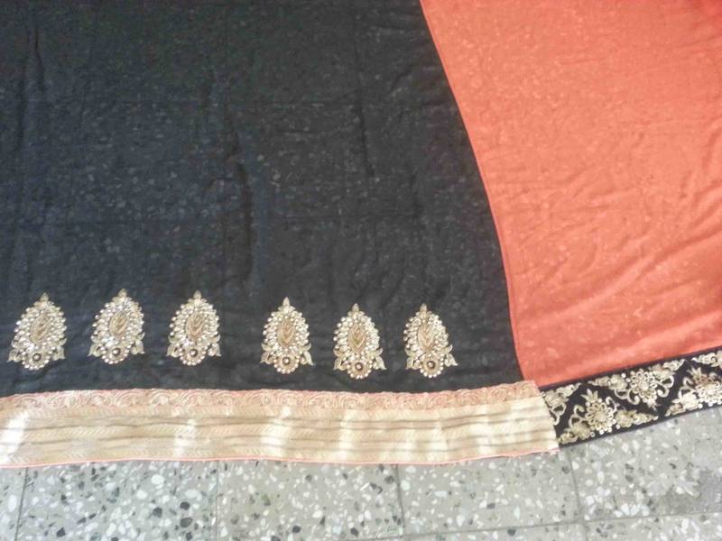 orange & black embroidered georgette saree with blouse