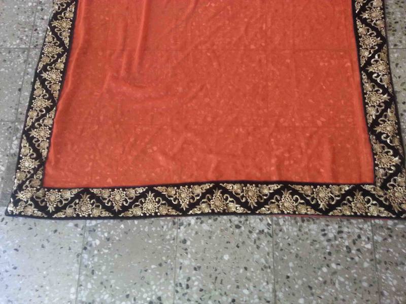 orange & black embroidered georgette saree with blouse