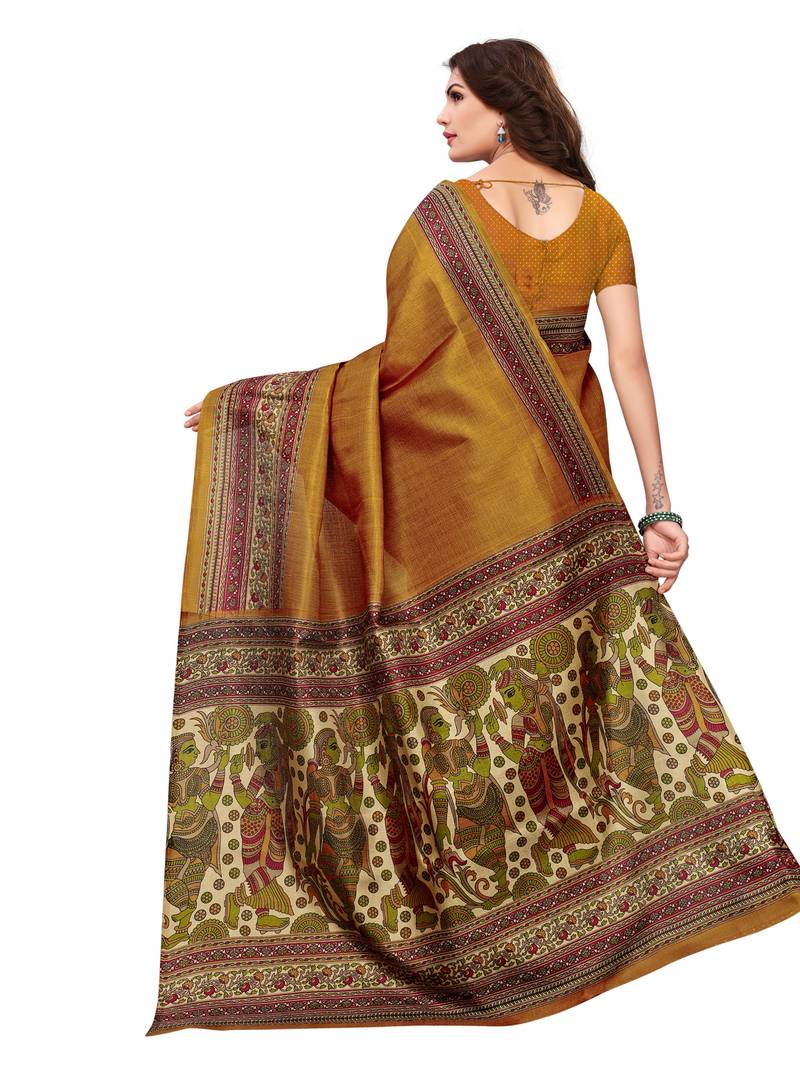 Women's Bhagalpuri Silk Brown Printed Celebrity Saree With Blouse Piece