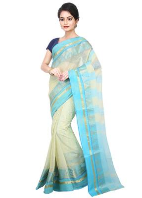 Beige Plain Cotton Saree 1