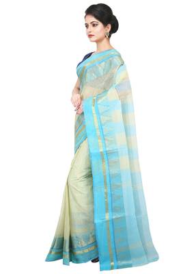 Beige Plain Cotton Saree 3