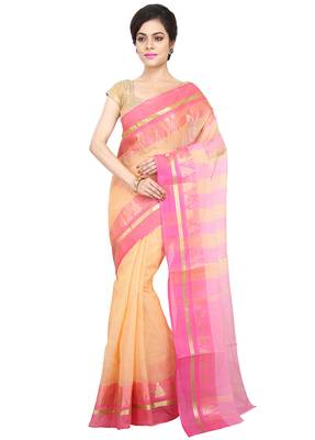 Orange Plain Cotton Saree 1