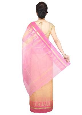 Orange Plain Cotton Saree 2