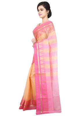 Orange Plain Cotton Saree 3