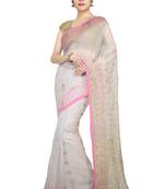 White Plain Cotton Silk Saree