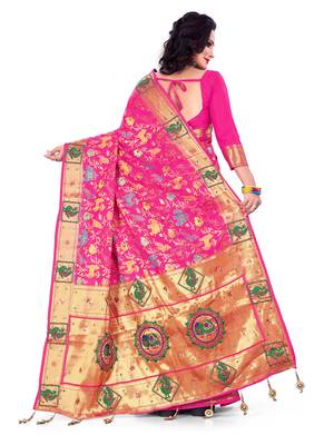 Pink embroidered banarasi saree with blouse 2
