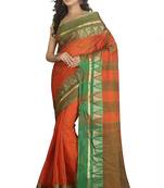 Orange Plain Cotton Saree