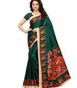 Green printed art silk saree with blouse