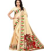 Beige Printed Art Silk Saree With Blouse