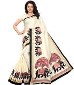 Beige Printed Art Silk Saree With Blouse