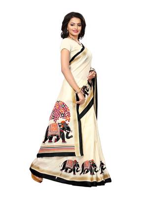 Beige Printed Art Silk Saree With Blouse 3