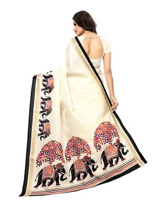Beige Printed Art Silk Saree With Blouse 4
