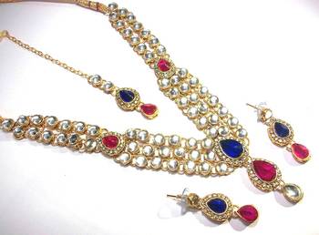 pink and Blue dulhan kundan necklace set 1