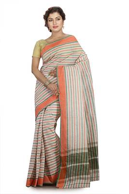 White Plain Cotton Saree 1