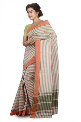 White Plain Cotton Saree 2