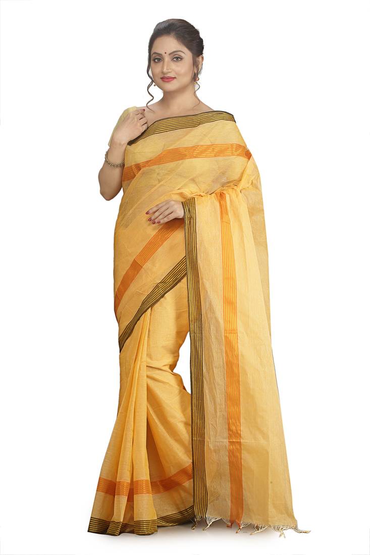 Yellow Plain Cotton Saree Buymyethnic 2703827