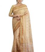 Cream Plain Cotton Saree