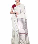 White Plain Cotton Saree With Blouse