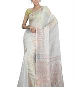 White Plain Cotton Silk Saree