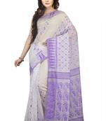 White Plain Cotton Silk Saree
