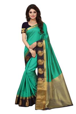 Green woven tussar silk saree with blouse 1
