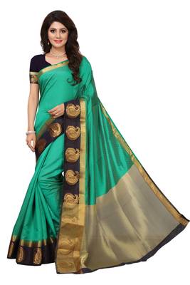 Green woven tussar silk saree with blouse 2