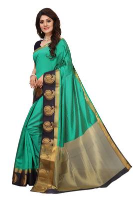 Green woven tussar silk saree with blouse 3