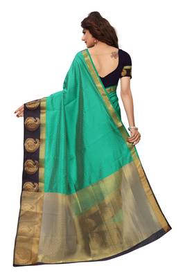 Green woven tussar silk saree with blouse 4