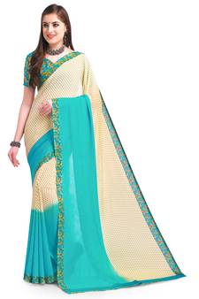 Cream Printed Georgette Saree With Blouse