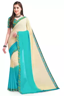 Cream Printed Georgette Saree With Blouse