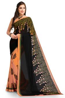 Black Printed Georgette Saree With Blouse