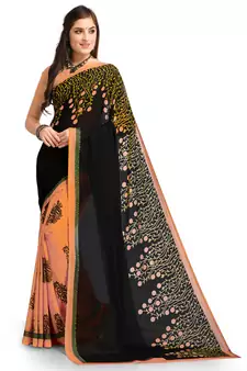 Black Printed Georgette Saree With Blouse