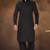 Black Leather Bi Cotton Polly And Leather Shoulder Pathani Suit 
