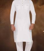 White Plain Bi Cotton Polly Pathani Suit