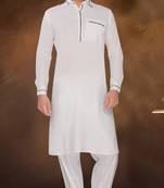 White Plain Reamy Linen Pathani Sherwani