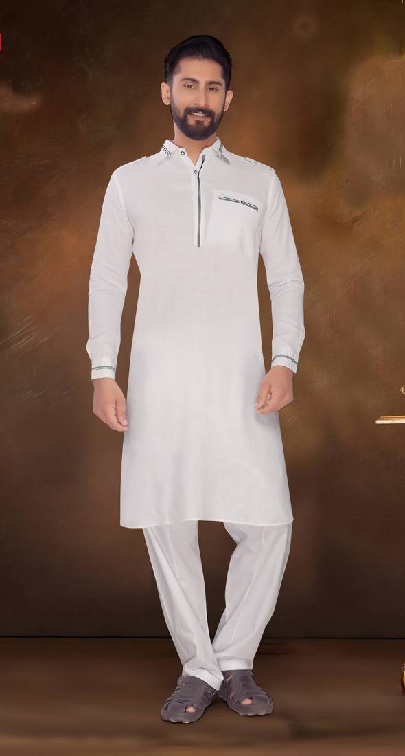 White Plain Reamy Linen Pathani Sherwani